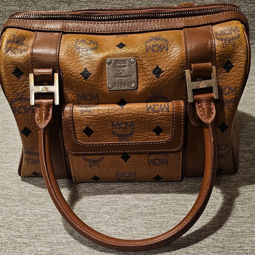 SOLD Vintage MCM Boston Cognac Visetos Handbag